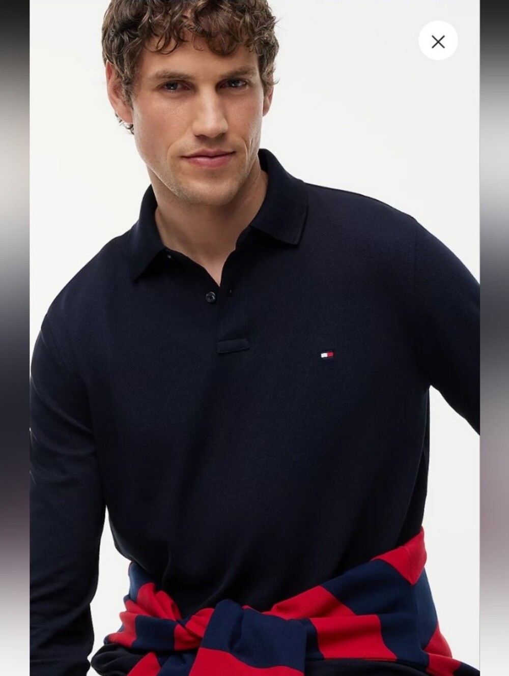 Tommy Hilfiger Navy Long-Sleeve Polo with Signature Flag